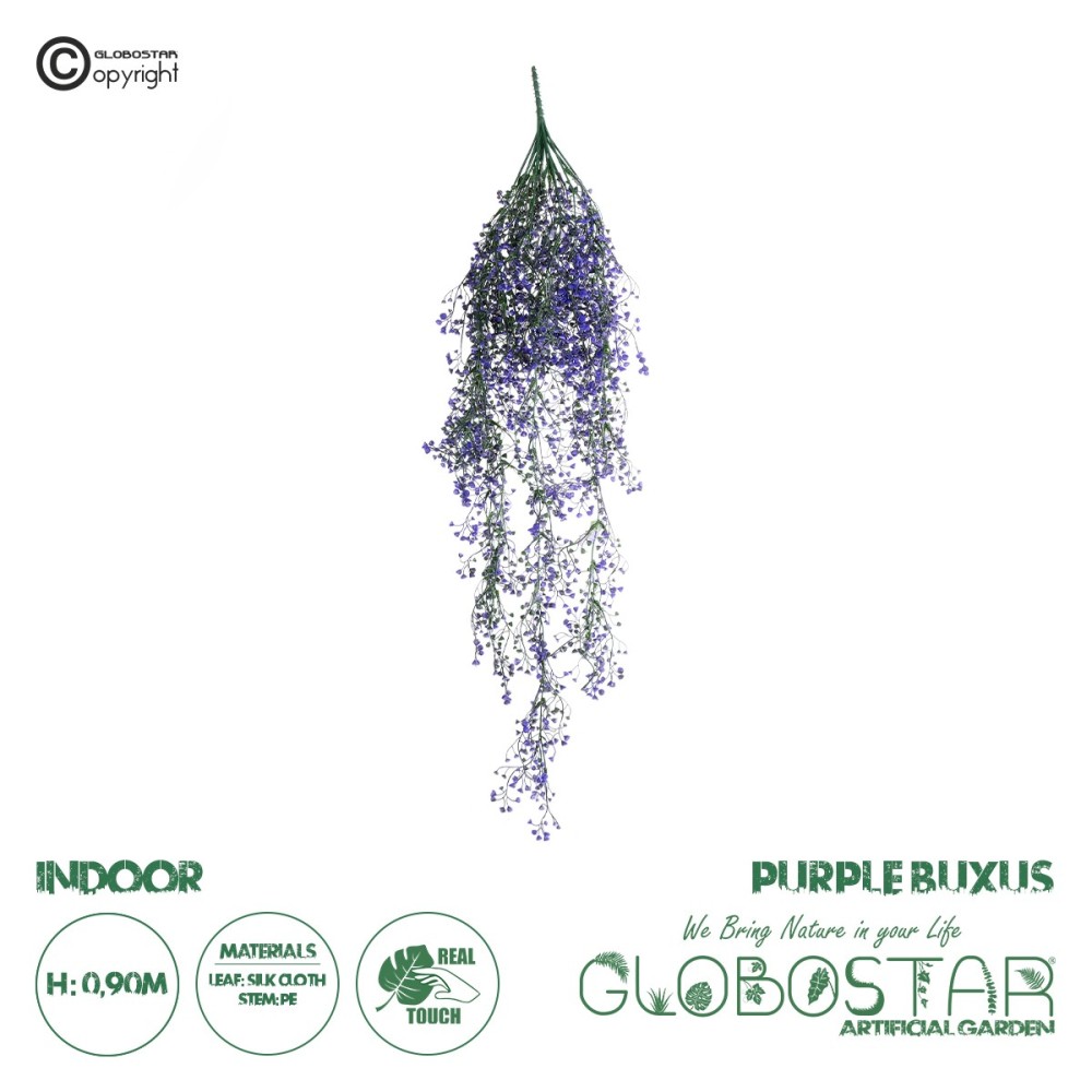 GloboStar® 09037 Τεχνητό Κρεμαστό Διακοσμητικό Φυτό Μήκους 1.2 μέτρων με 15 X Κλαδιά Φύλλωμα Ρούστικ Πράσινο Μωβ